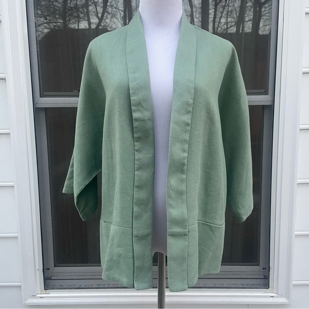 Lafayette 148 NY mint green linen open cardigan kimono
